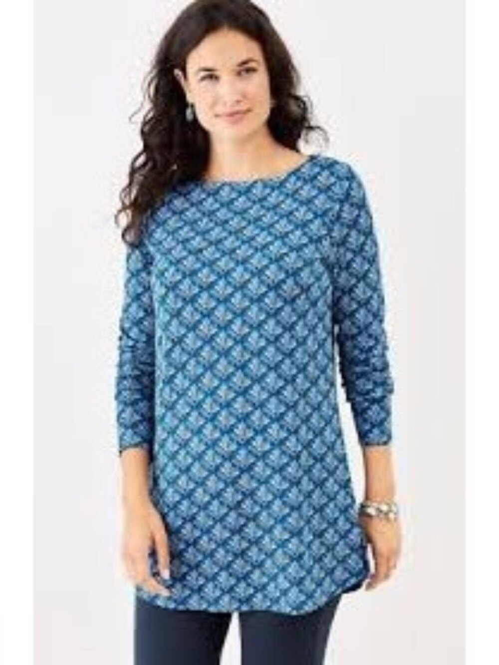 J.Jill Womens Blue Print Ponte Knit Tunic Top Dress Long Sleeve Medium